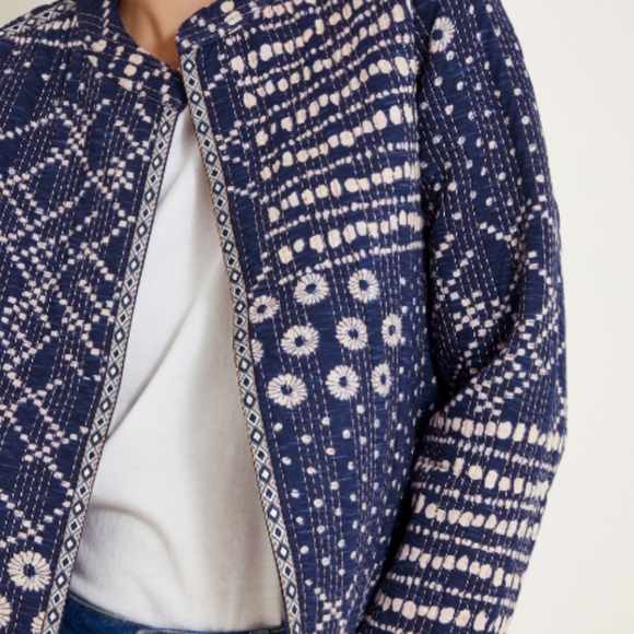 Stunning Monsoon 100% Cotton Quilted / Woven Navy Patterned Jacket - Large - Picture 12 of 12